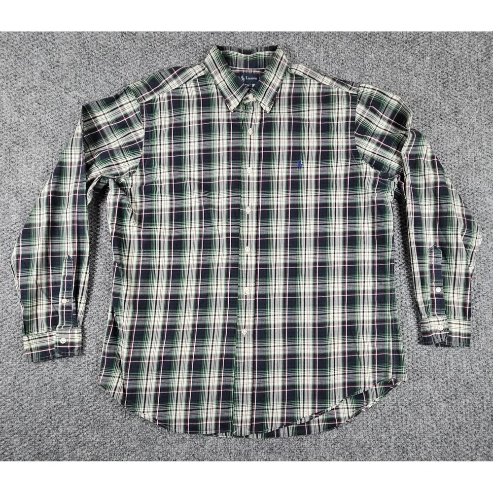 Polo Ralph Lauren‎ Classic Fit Plaid Button Down Shirt Mens XL Green Long Sleeve